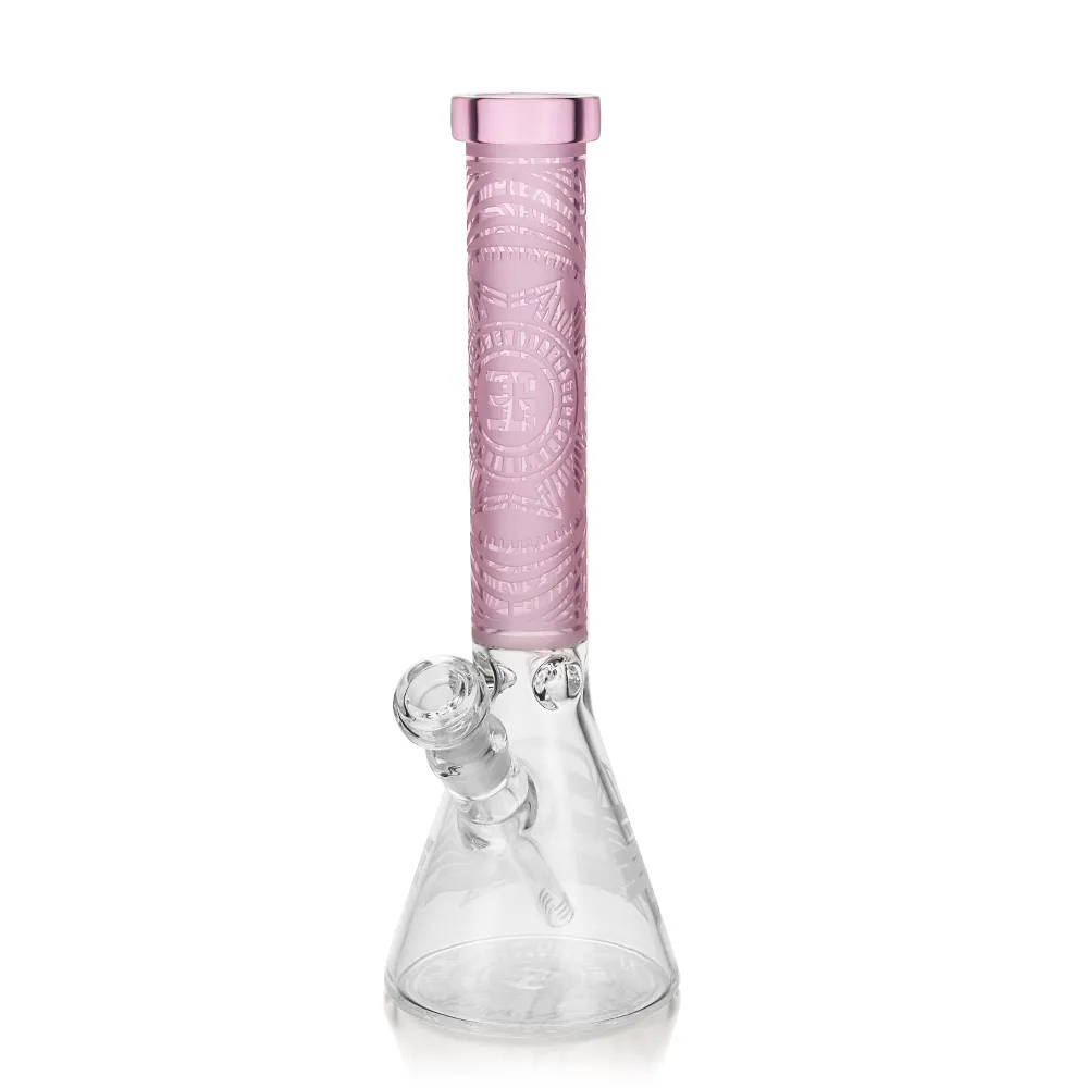 EG-01 Sandblasted "Clock" Design 14 Inch Beaker Bong in pink color