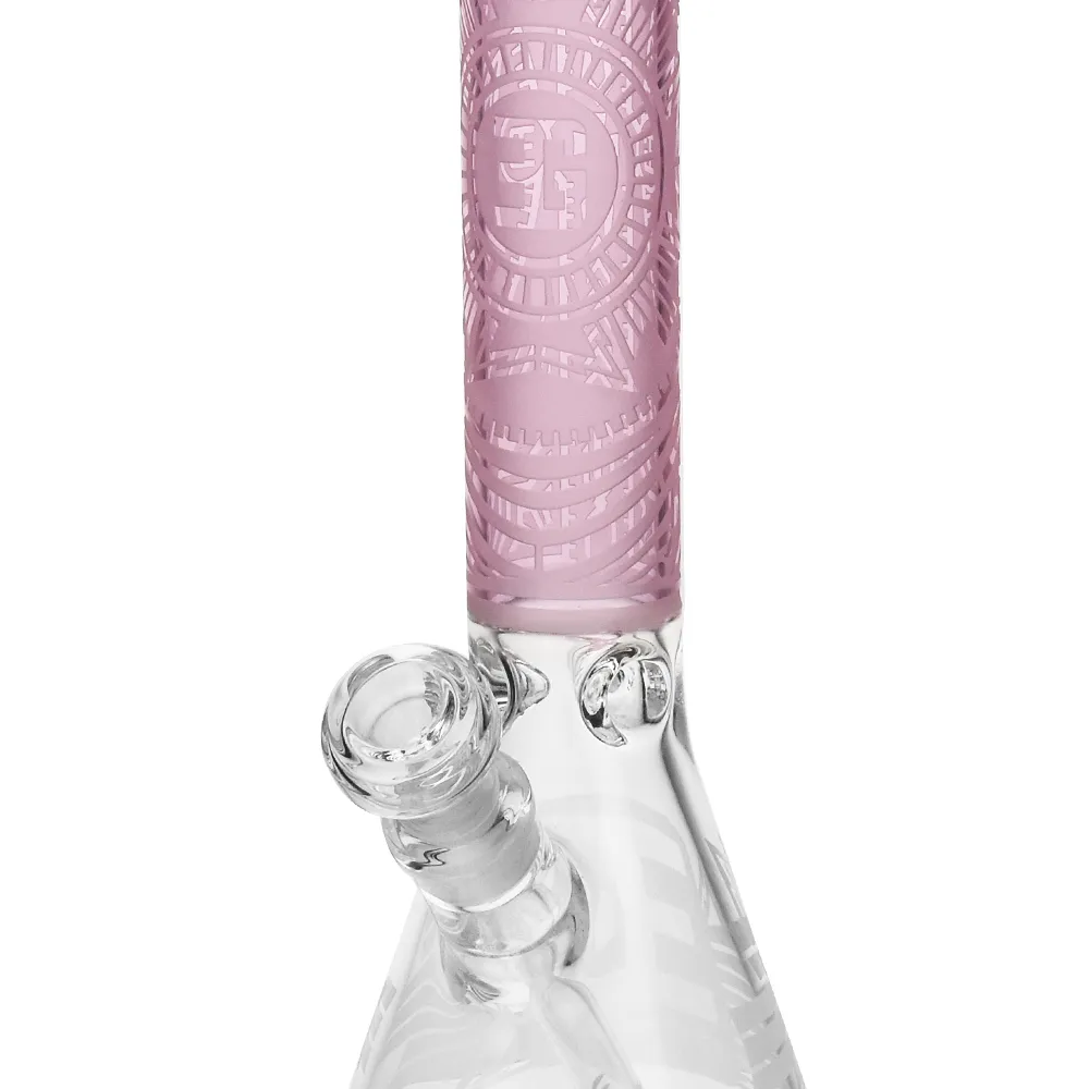upper side of EG-01 Sandblasted "Clock" Design 14 Inch Beaker Bong in pink color