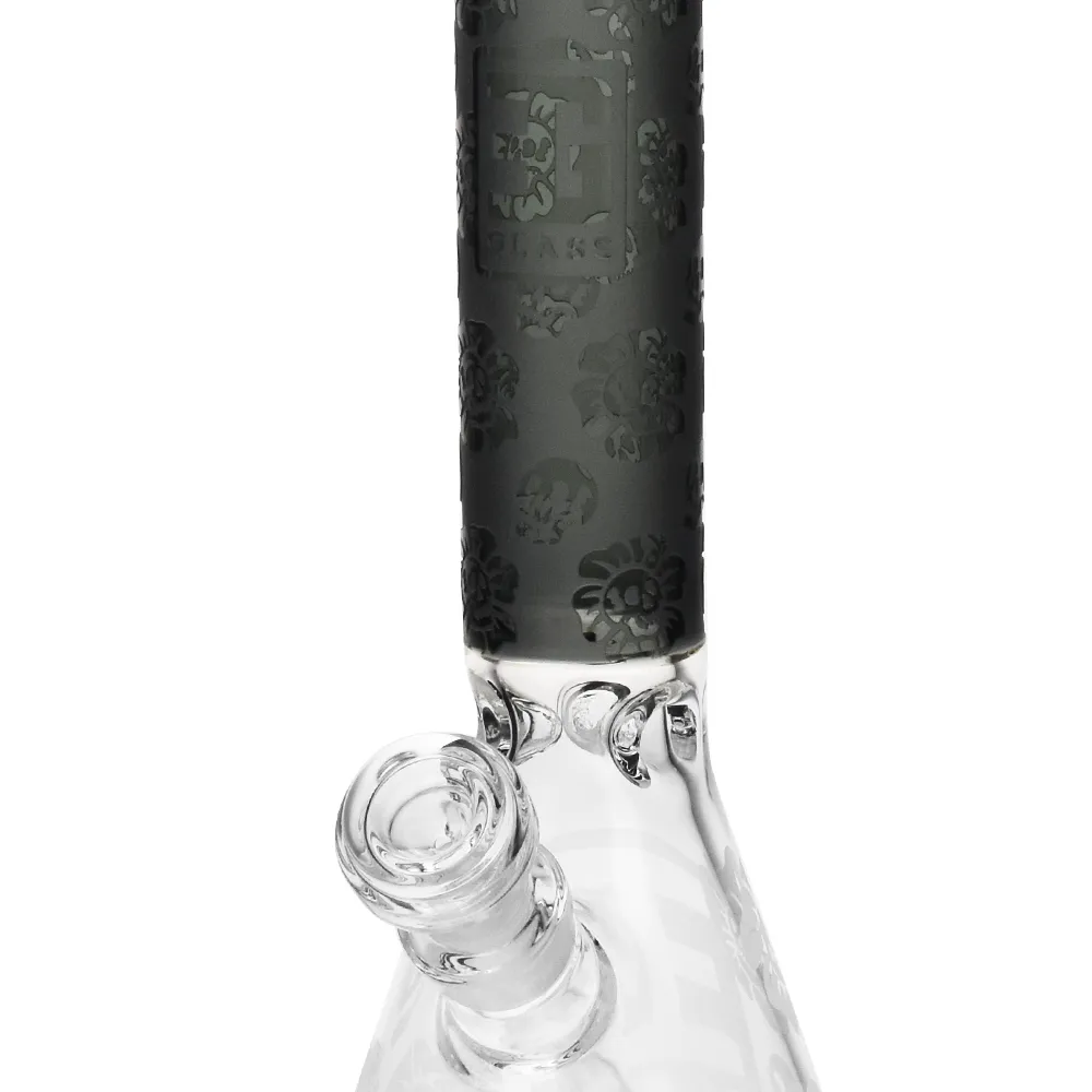 the neck of EG-06 Sandblasted Skull Flower Glass Beaker Bong