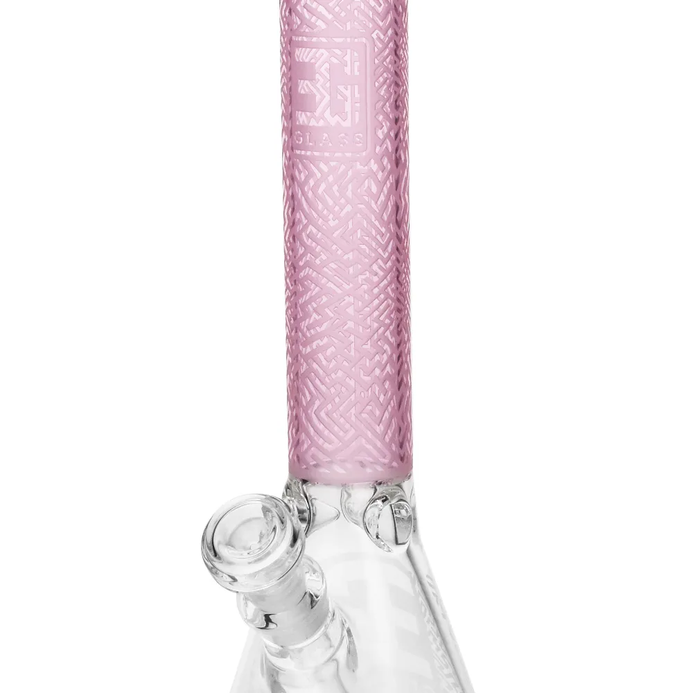the neck of EG-08 Sandblasted Maze Design Beaker Bong in pink color